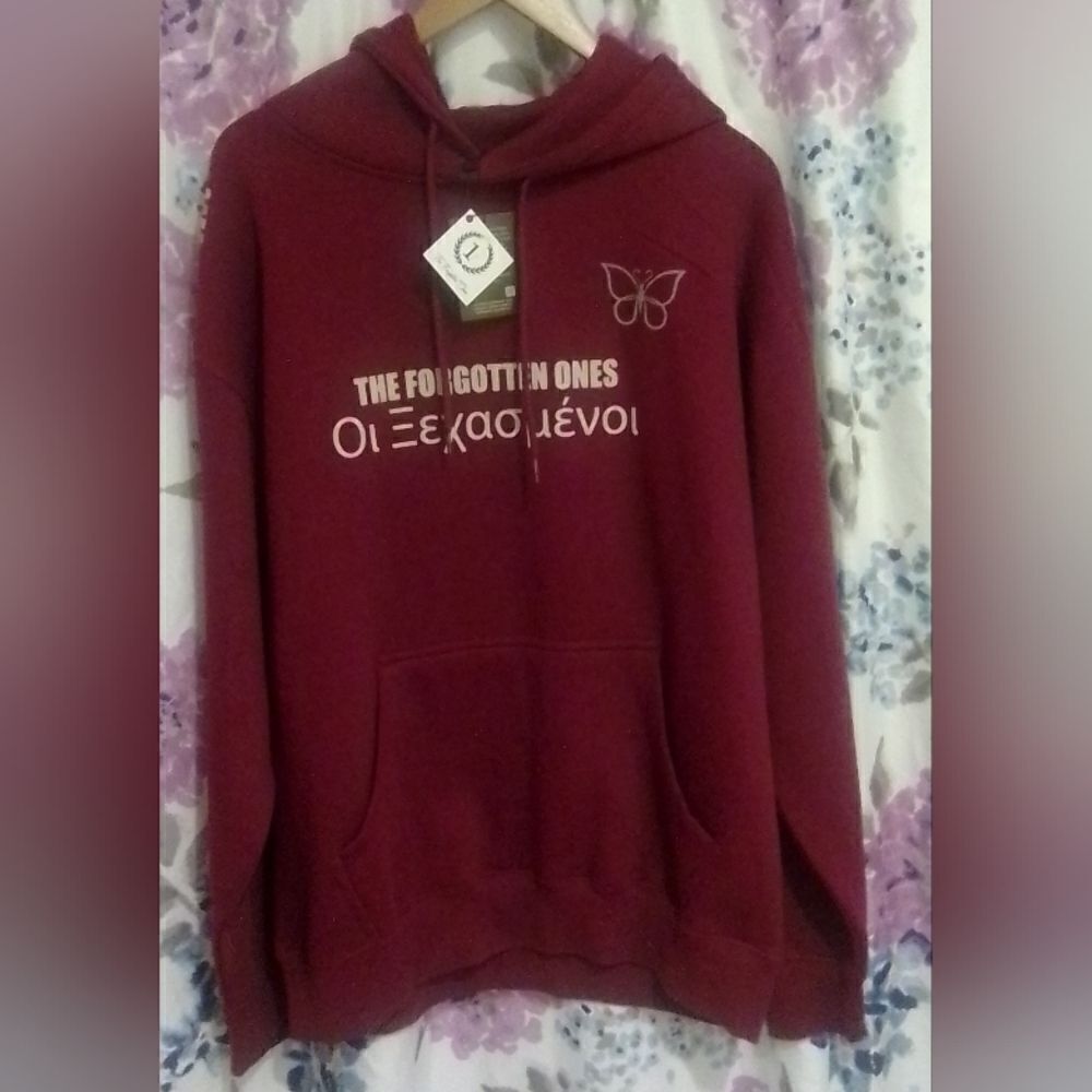 New Maroon ‘The Forgotten Ones’ Hoodie with Butterfly Graphic Size M  (Unisex)